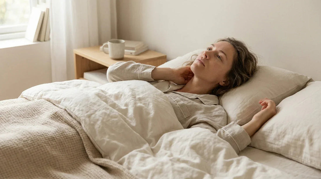 Femme allongée sur le dos, nuque soutenue naturellement
