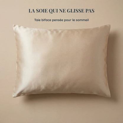 Taie d’oreiller en soie LadyErgo à technologie biface, surface en soie pensée pour le sommeil sans glisse