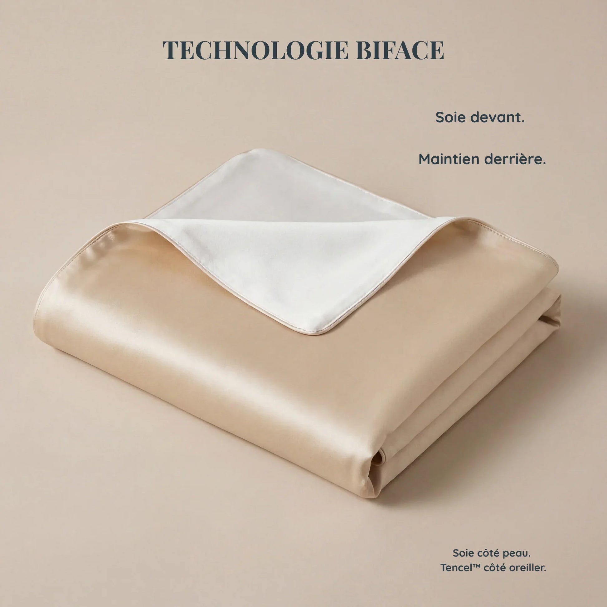 Taie d’oreiller en soie LadyErgo biface, soie côté peau et Tencel côté maintien