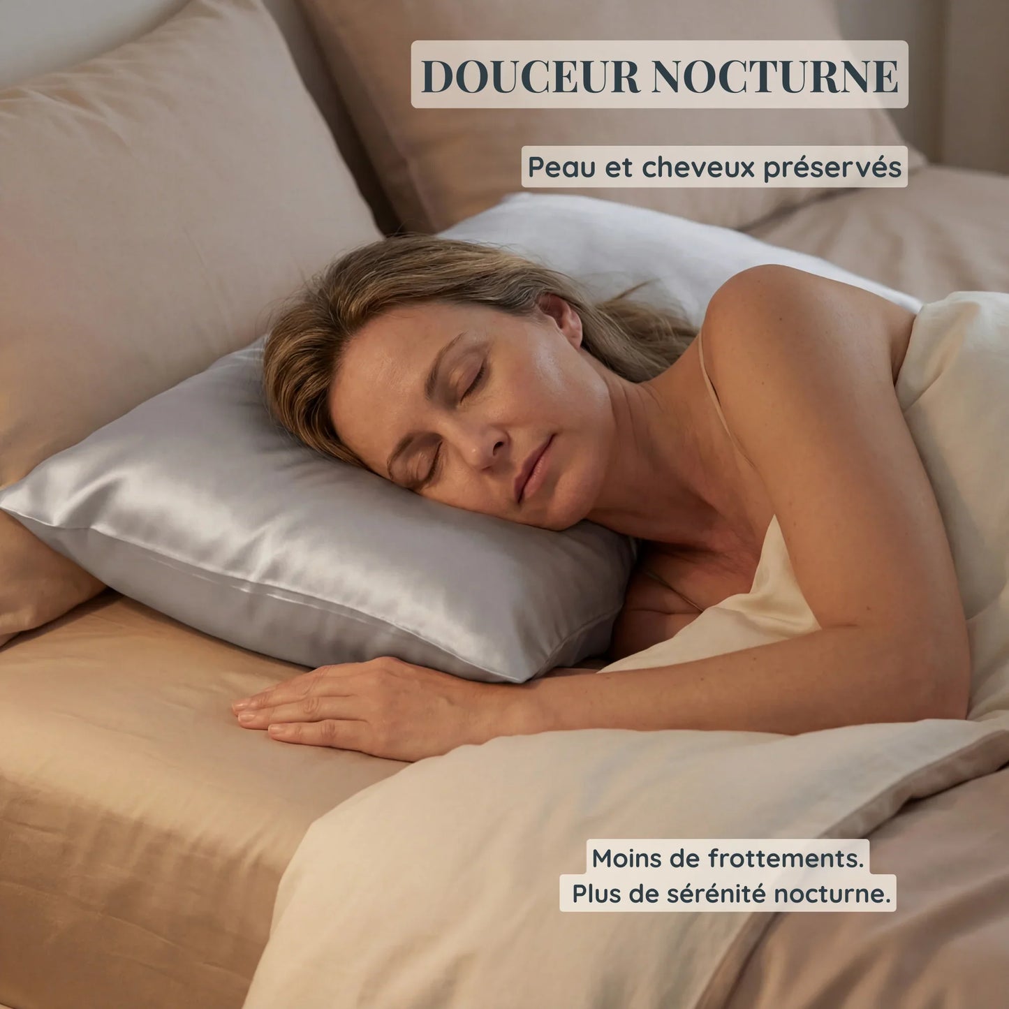 Taie d’oreiller en soie LadyErgo utilisée pendant le sommeil, douceur nocturne pour la peau et les cheveux