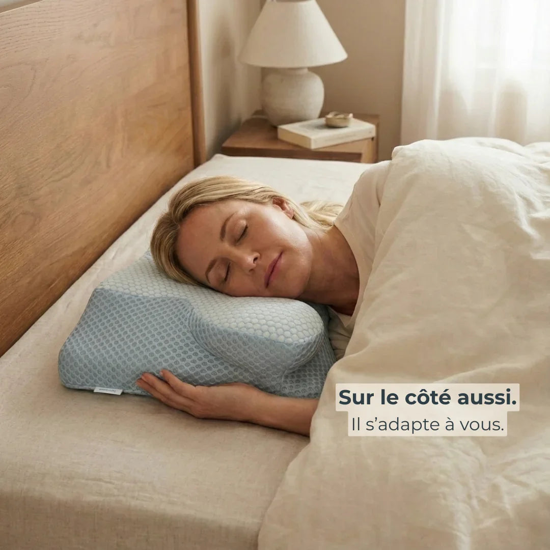 Oreiller ergonomique LadyErgo utilisé pour dormir sur le côté, adaptation à la position de sommeil