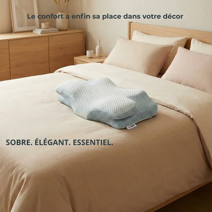 Oreiller ergonomique LadyErgo intégré dans une chambre, confort discret et élégant