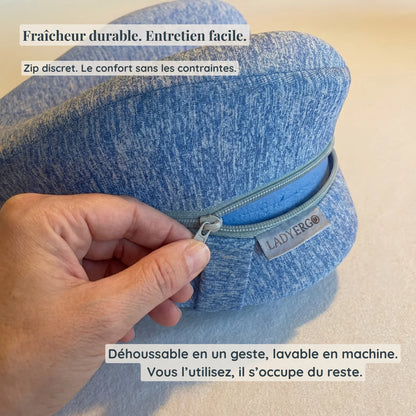 Coussin pour genoux LadyErgo déhoussable avec zip discret, entretien facile et lavage en machine