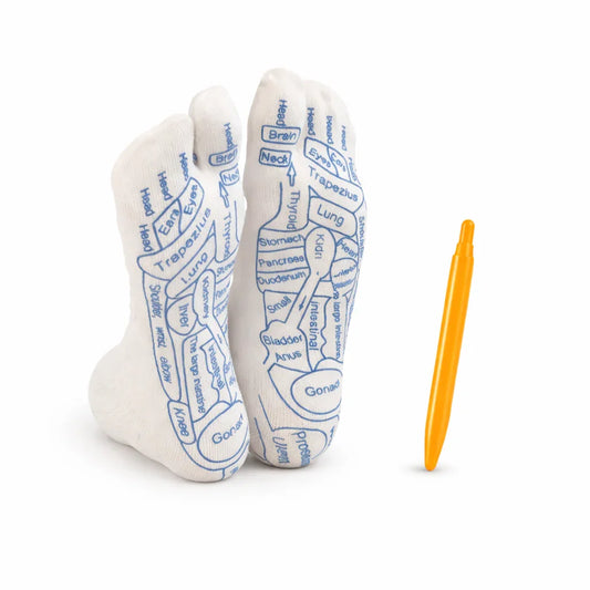 Chaussettes d’acupression LadyErgo avec zones réflexes imprimées et stylo de stimulation inclus